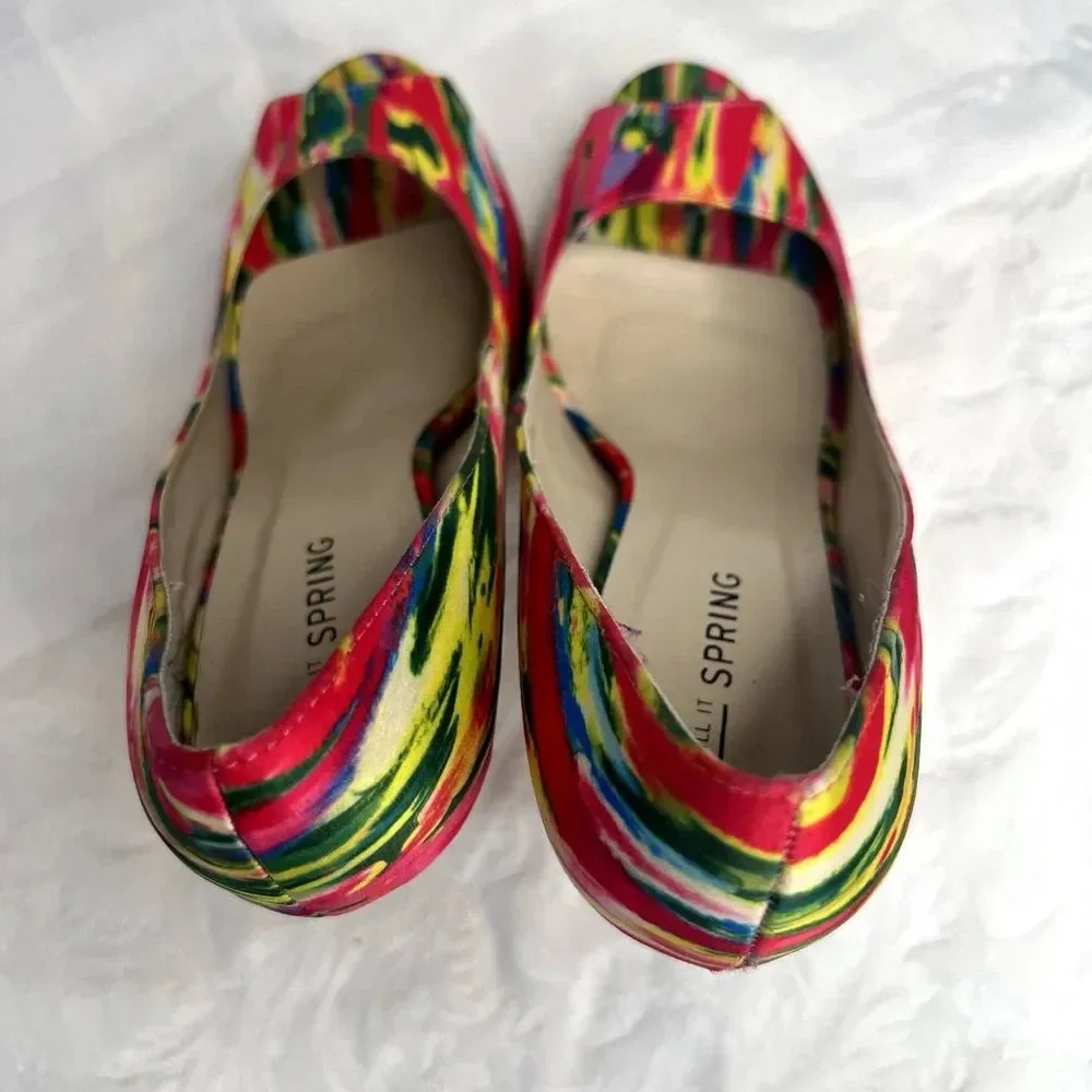 Call It Spring Open Toe Neon Multi Color Pumps‎ Size 7 - Picture 4 of 8